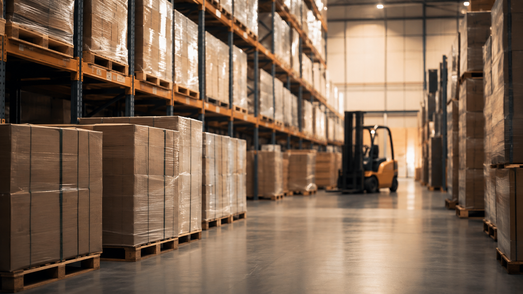 Organized wholesale warehouse and pallets